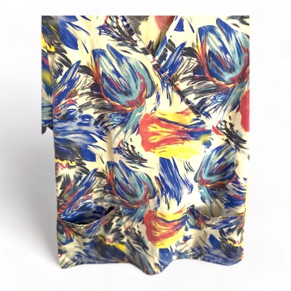 Denice Abstract Watercolor Scrub V-Neck Top- Small (Ties in Back) - Picture 2 of 3